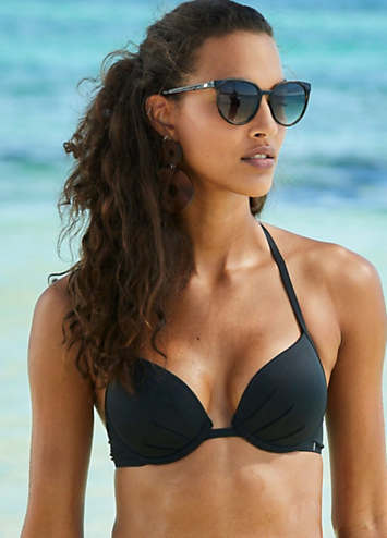 Black Wrap Front 'Spain' Push-Up Bikini Top by s.Oliver