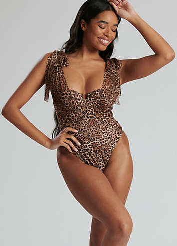 Leopard Underwire & Mesh Overlay Tie Shoulder Detail Swimsuit by South  Beach