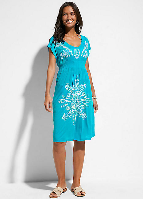 bonprix Beaded Blue Print Summer Dress