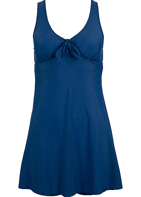 Dark Blue Tie Front Swim Dress by bpc selection | Swimwear365