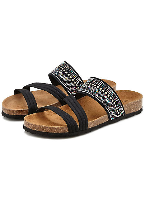 flat mules with rhinestones