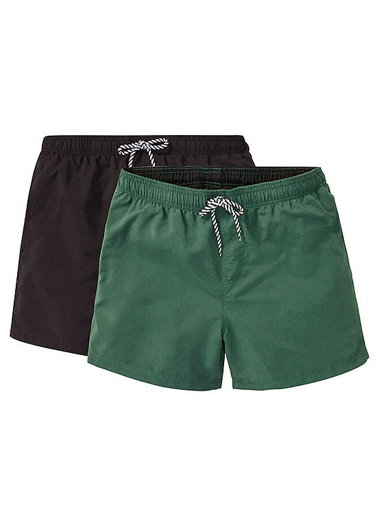 Black & Green Pack of 2 Swim Shorts by bonprix