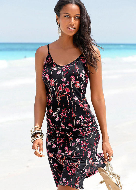 Black Print Beach Dress by LASCANA | Swimwear365