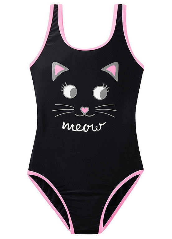 Black Print Kids Cat Print Swimsuit by bpc bonprix collection