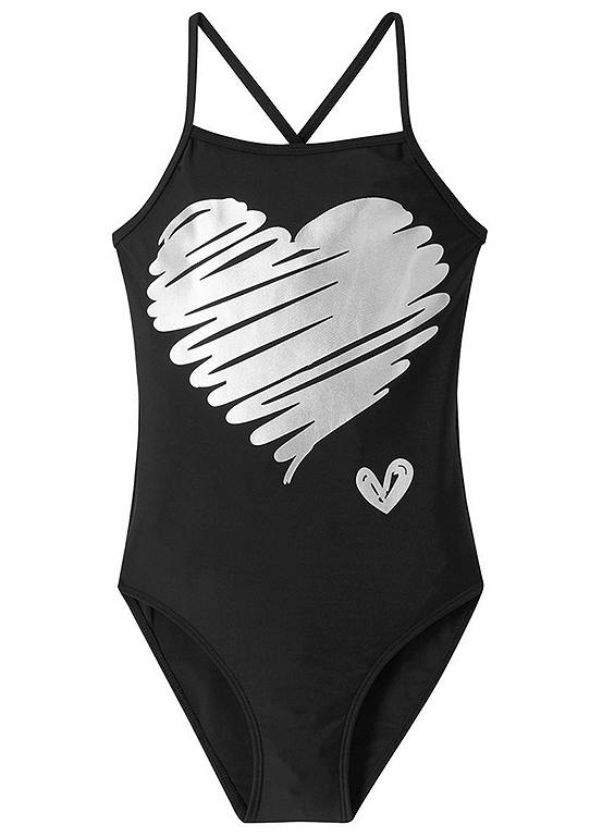 Black/Silver Heart Print Swimsuit by bonprix