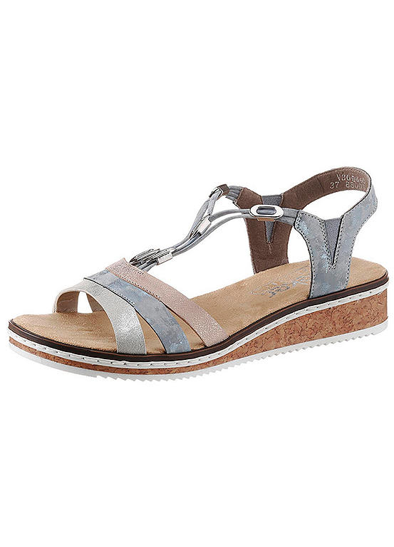 Light Blue Low Wedge Strappy Sandals by Rieker