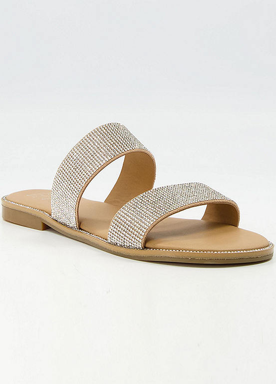 Loyale Silver Leather Embellished Double Strap Sandals by Dune London
