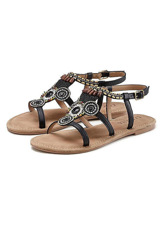 Ornamental Leather Sandals by LASCANA