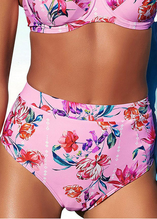 Pink Print High Waist Bikini Bottoms by Sunseeker