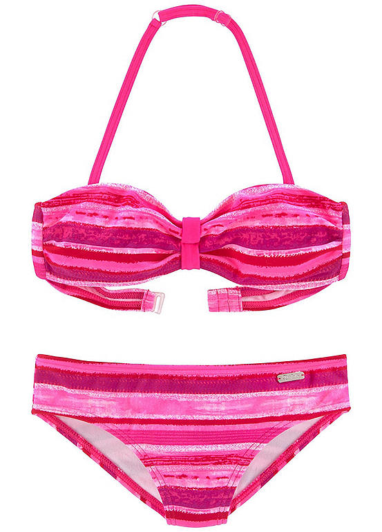 Pink Stripe Kids Bandeau Bikini Set by Buffalo | Swimwear365