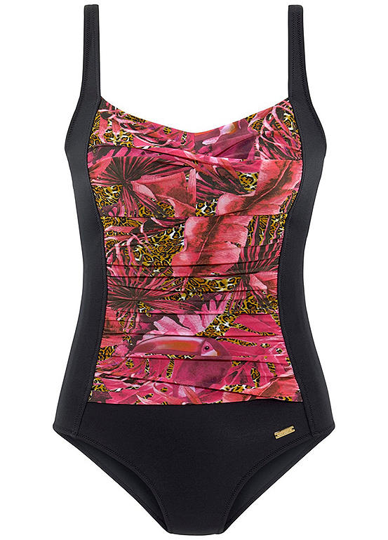 Pink Tropical Print Shaping Swimsuit by LASCANA