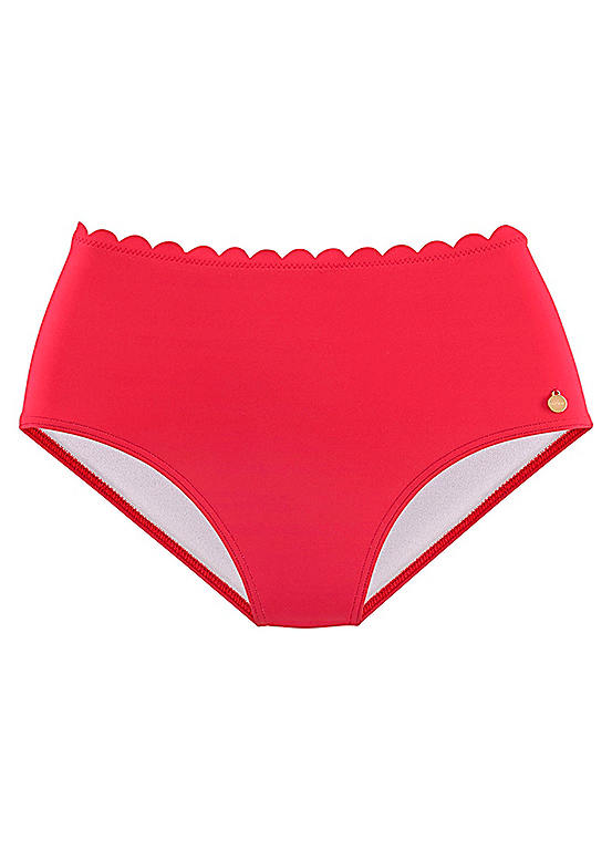 Red Scalloped Edge High Waist Bikini Briefs by LASCANA