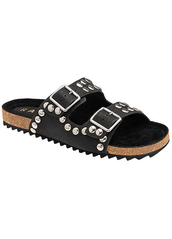 Rossan Black Leather Flat Mule Sandals by Ravel