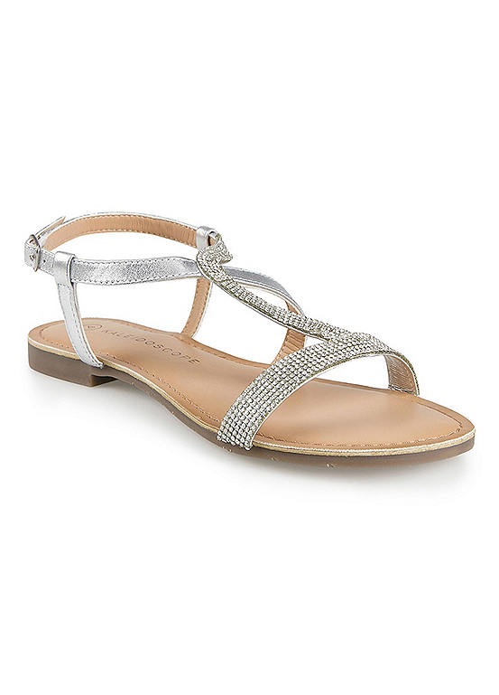 Silver Diamante Leather Sandals by Kaleidoscope