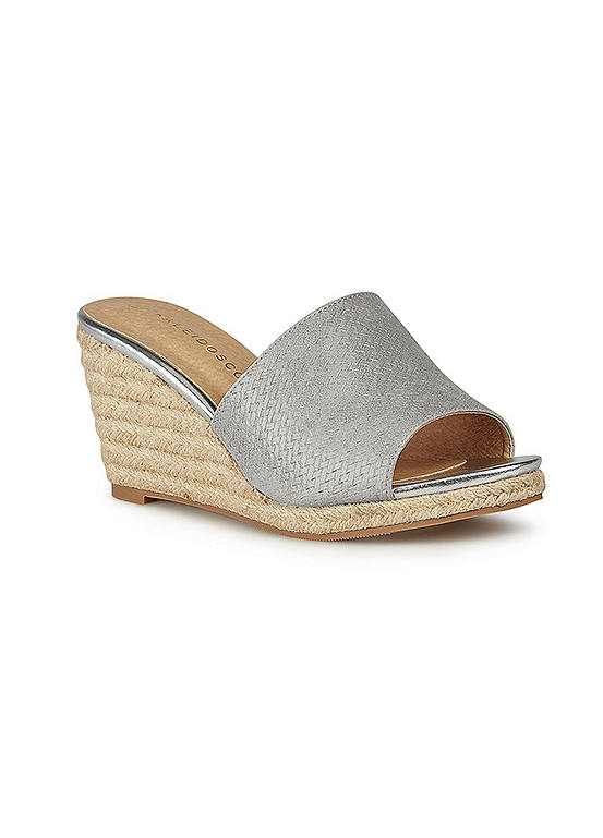 Silver Textured Espadrille Wedge Mules by Kaleidoscope