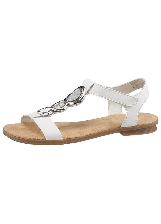 White Jewel Embellished Flat Sandals by Rieker