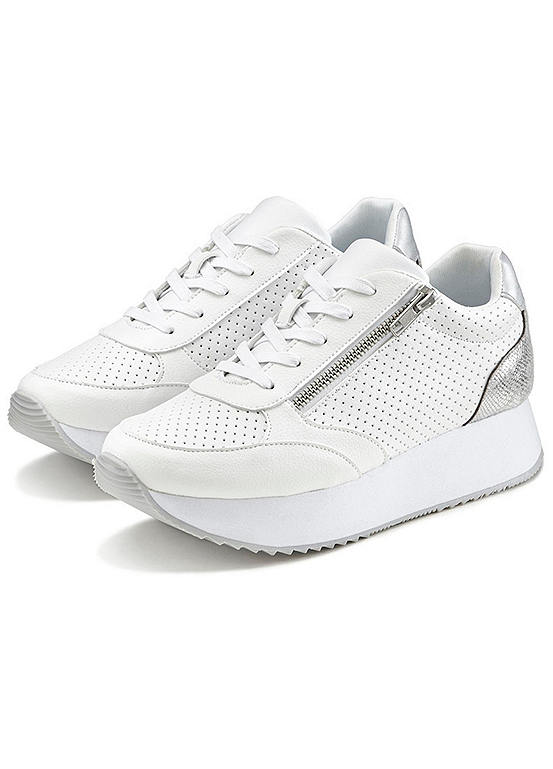 White Zip Detail Platform Trainers by LASCANA