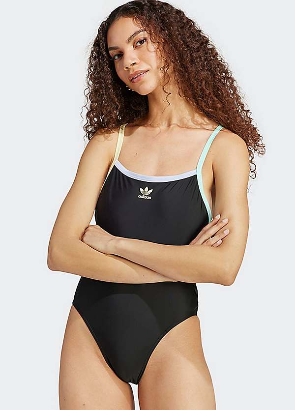 Black Multi Logo Print Swimsuit by adidas Performance