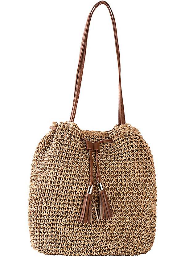 vrijgesteld Tijdens ~ Makkelijk te begrijpen Ecru Raffia Bucket Bag by bpc bonprix collection | Swimwear365