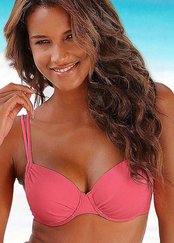 PINK Strappy Front T-Back Bikini Top XS Push Up Cup Sizes AA-B Caged Front