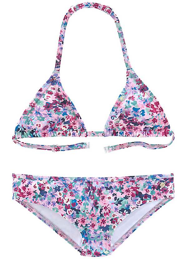 girls plum and white floral swimsuit