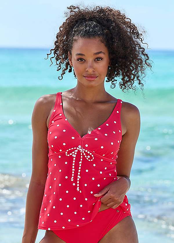 Red Print Polka Dot Underwired Tankini Top by s.Oliver