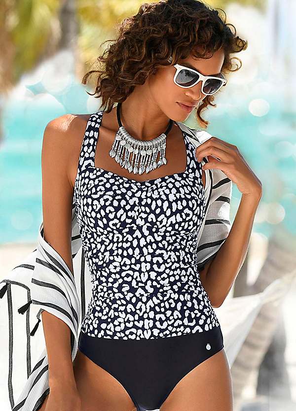 black and white leopard print swimsuit