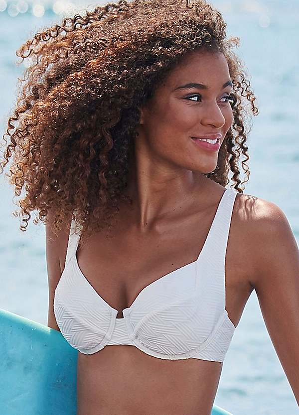 White Loretta Textured Pattern Underwired Bikini Top by Sunseeker