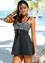 Black Print Shaper Swim Dress by bpc bonprix collection